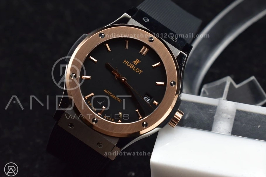 Dial HBF Black 45mm A Black Edition 588 Fusion RG Strap 1:1 on Bold Gummy Best 0414